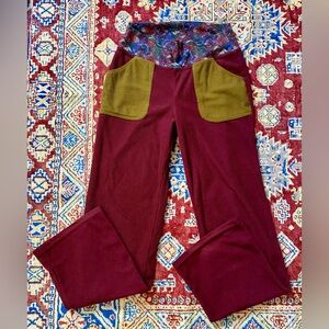 Youer Fleece Corduroy Wide Leg Chill Pants Winterberry Maroon Floral Small